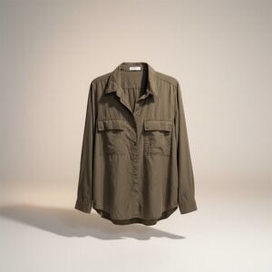 Babaton Aritzia Olive Green Tencel Lyocell Utility Button Down Shirt Medium